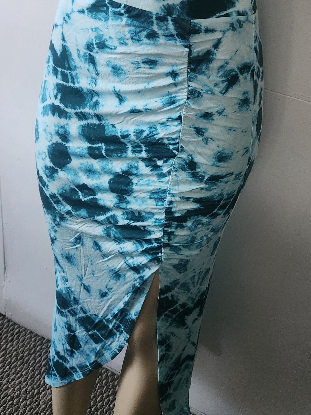 Charlotte Russe Blue Tie-Dye Midi Skirt with Side Slit